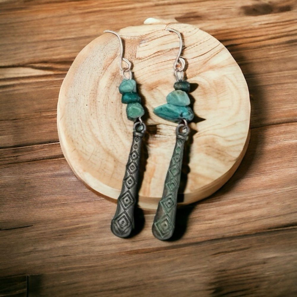 Turquoise Earrings Patina Boho Dangles Earrings